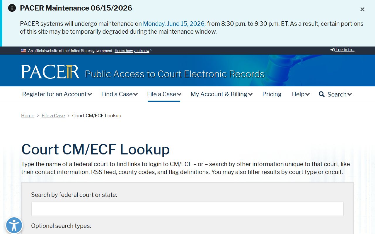 Carter County federal charge records search through the general PACER court lookup directory