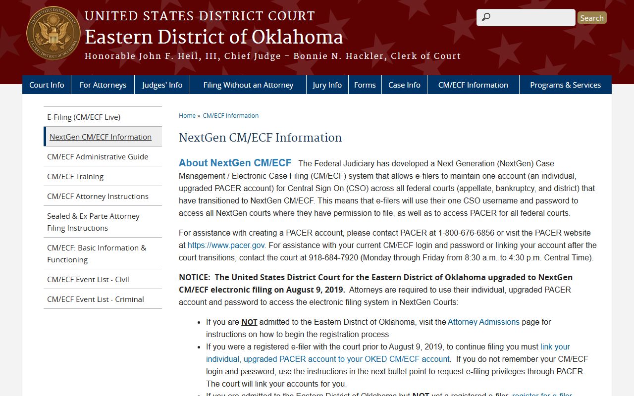 Carter County federal charge records guidance on the Eastern District NextGen CM/ECF information page