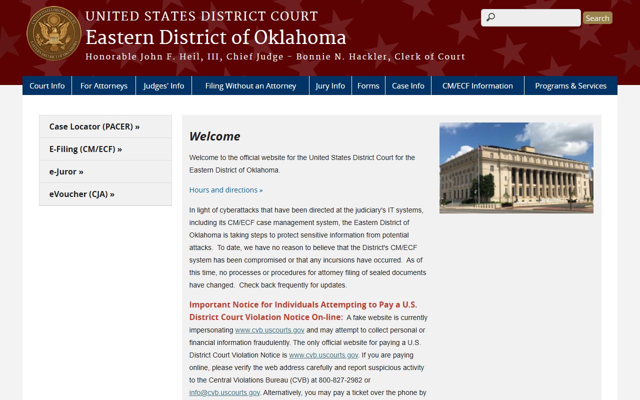 Carter County federal arrest and charge records on the U.S. District Court Eastern District of Oklahoma homepage