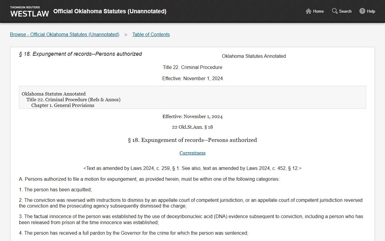 Carter County court records 22 O.S. 18 expungement statute page