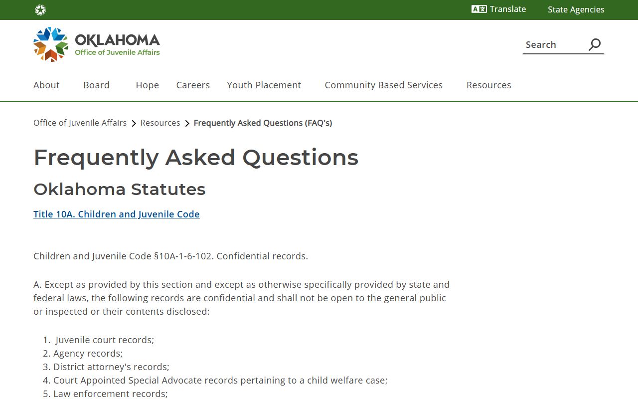 Carter County court records Oklahoma juvenile records confidentiality FAQ