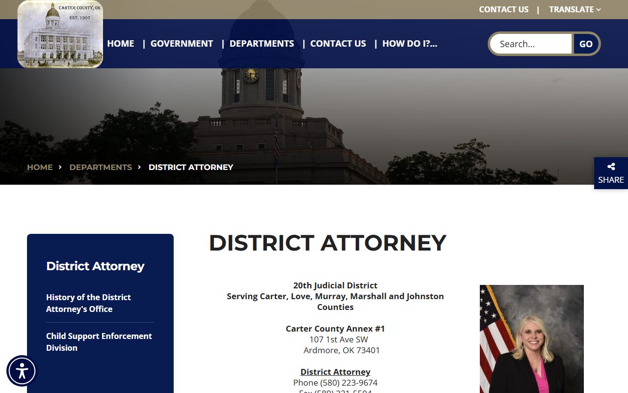Carter County District Court and District Attorney charging page