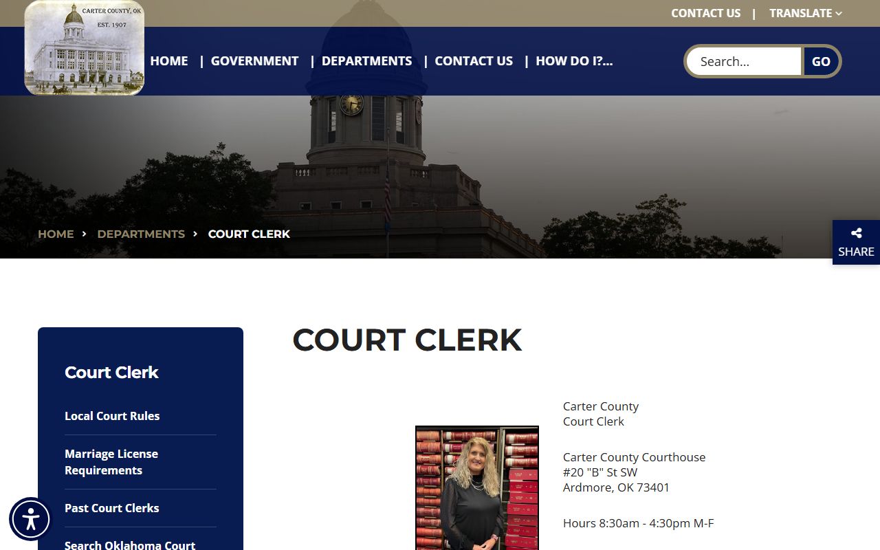 Carter County Court Clerk page describing court records duties