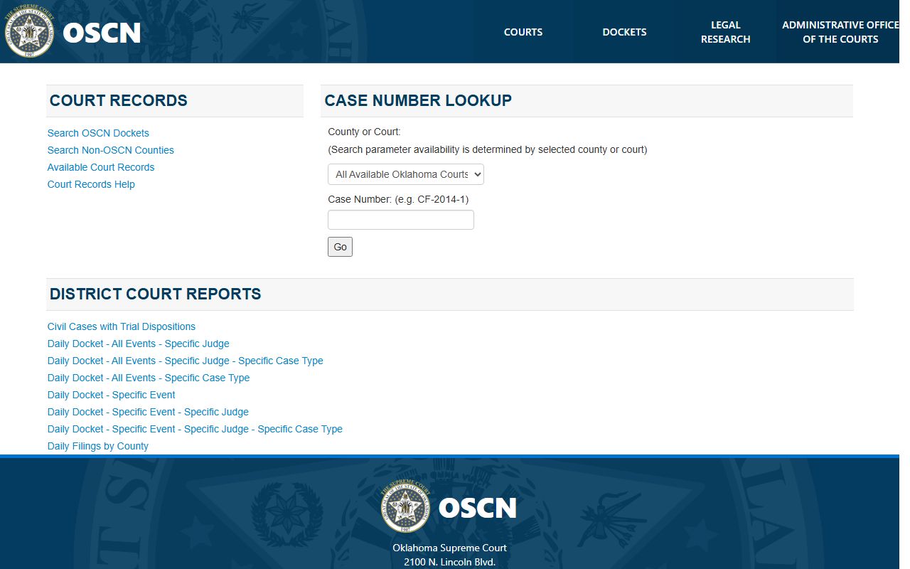 OSCN docket landing page used for Carter County court records
