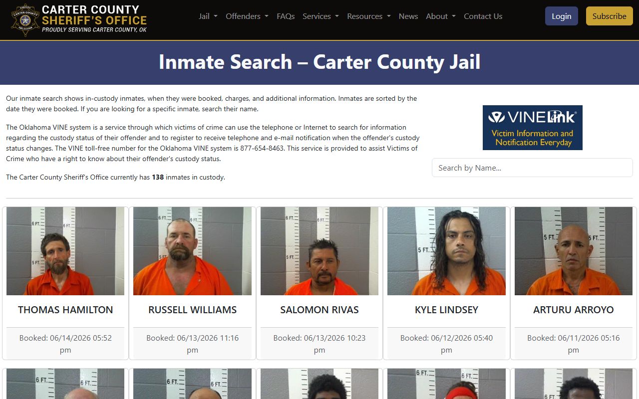 Carter County inmate search roster page