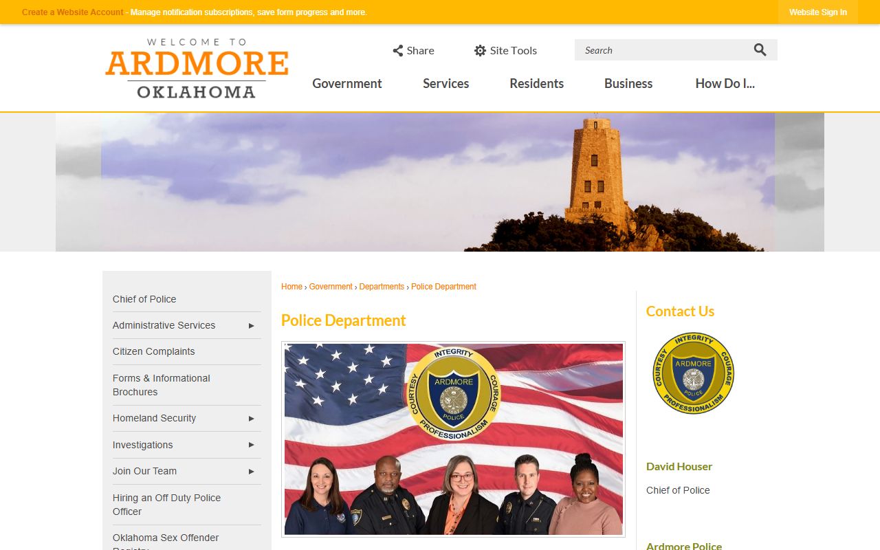 Carter County traffic court records Ardmore Police Department page