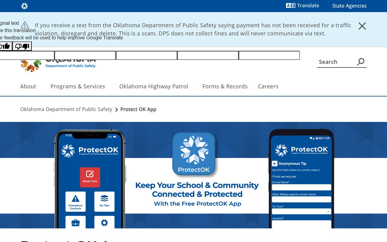 Carter County traffic court records Oklahoma ProtectOK app page
