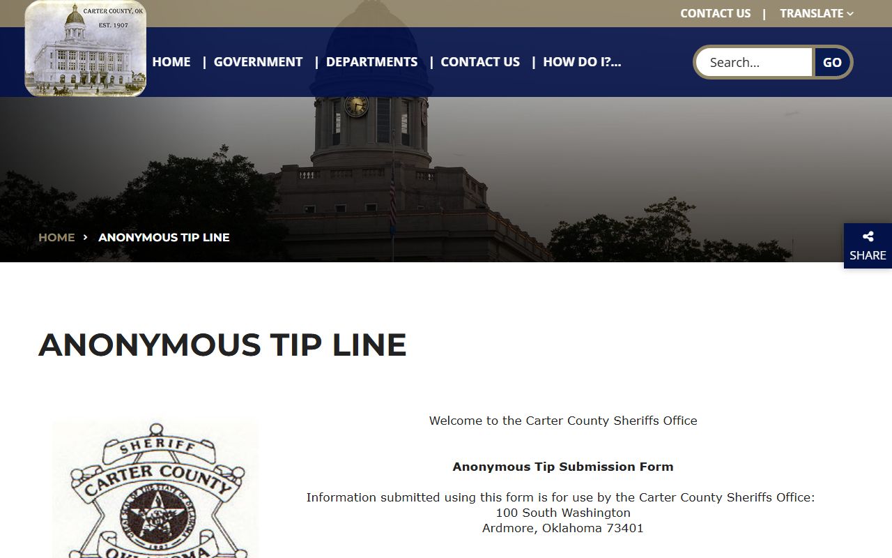 Carter County warrant records anonymous tip form