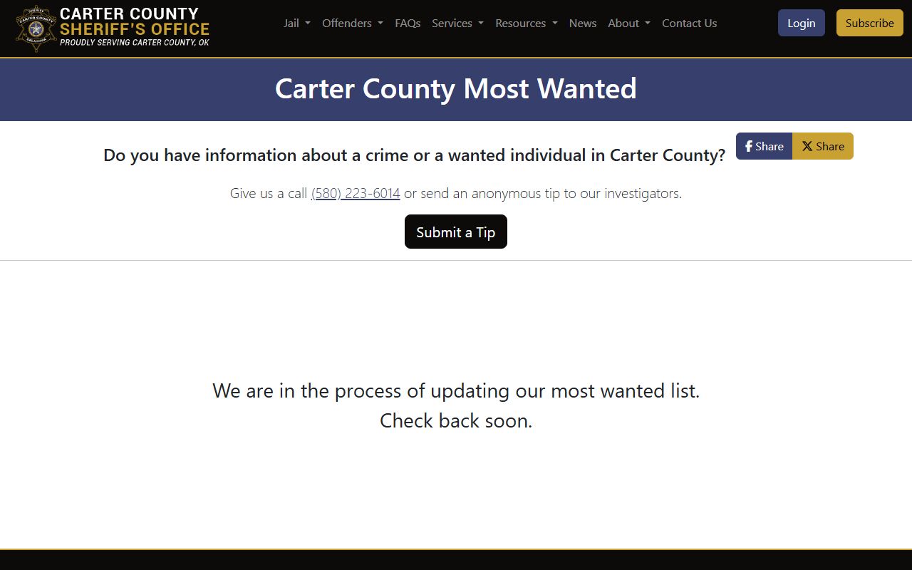 Carter County warrant records most-wanted and warrant list