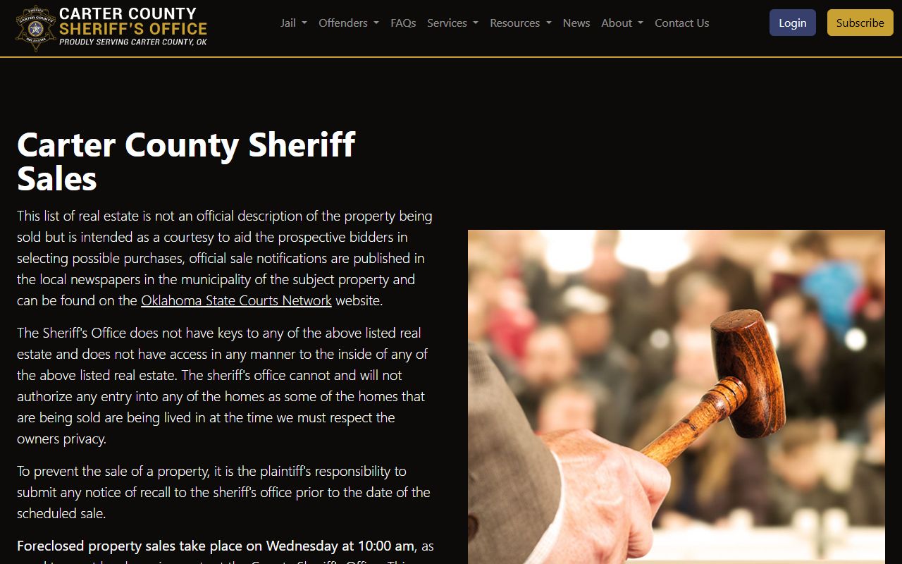 Carter County warrant records and sheriff sales writ and foreclosure page