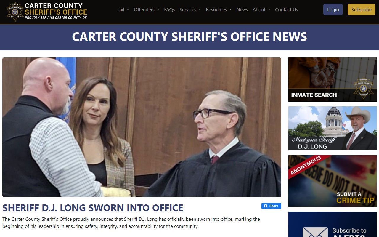 Carter County warrant records and Sheriff D.J. Long swearing-in news